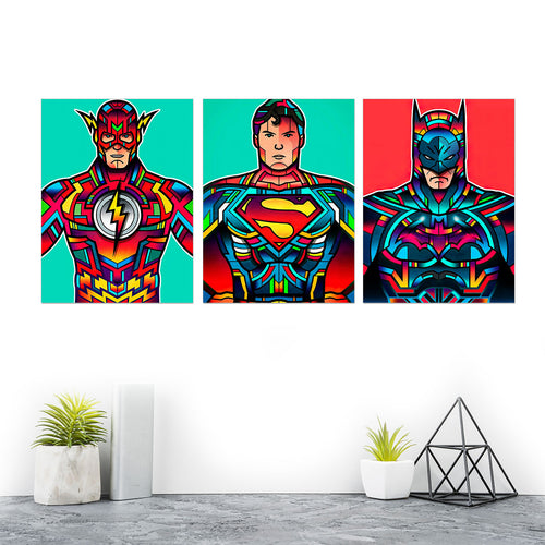 Set De 3 Cuadros Super Heroes Colores 1 Lienzo Canvas