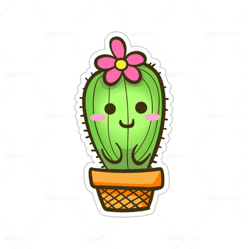 Calcomanía Sticker Lavable Cactus con Flor Feliz