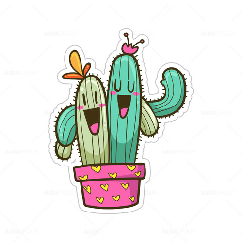 Calcomanía Sticker Lavable Amigos Cactus
