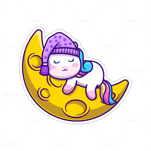 Calcomanía Sticker Lavable Unicornio Durmiendo en Luna