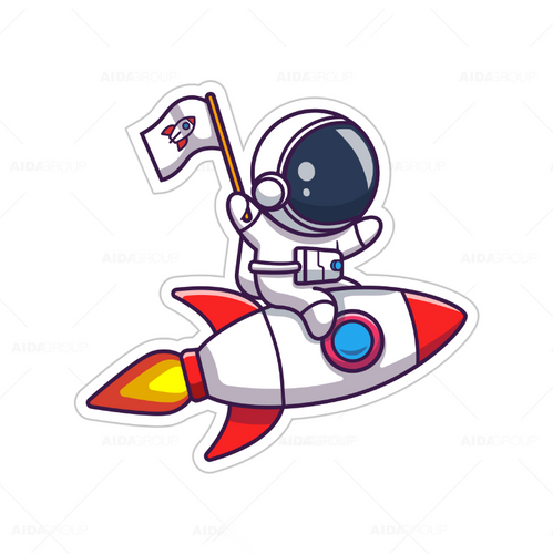 Calcomanía Sticker Lavable Astronauta montando un Cohete