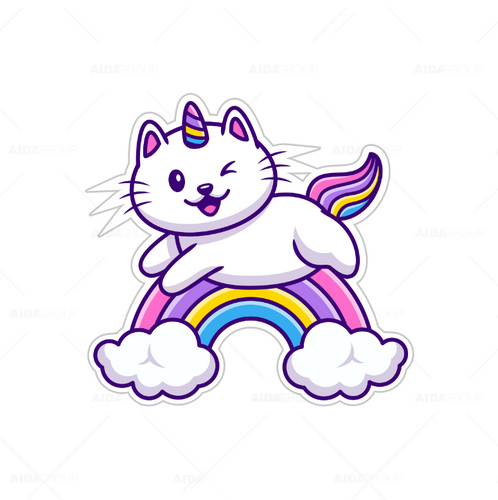 Calcomanía Sticker Lavable Gato Unicornio con Arcoíris