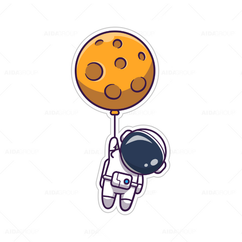 Calcomanía Sticker Lavable Astronauta con Globo de Luna